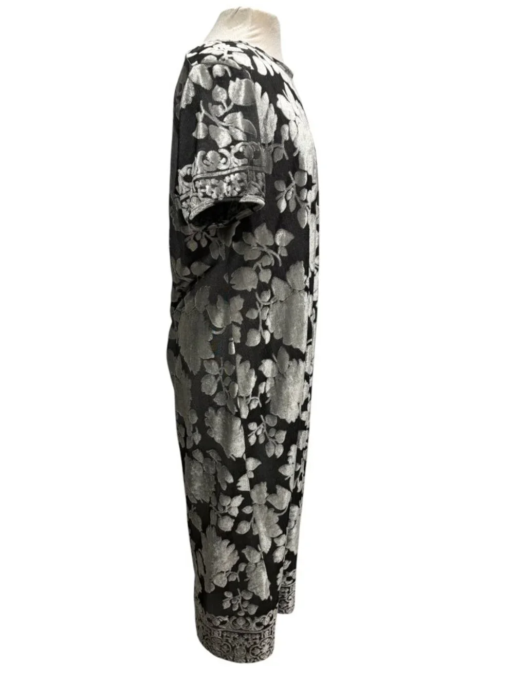 Vintage CW Rose Woman Silver Floral Metallic Maxi Dress Boho Art to Wear XL - Picture 6 of 9